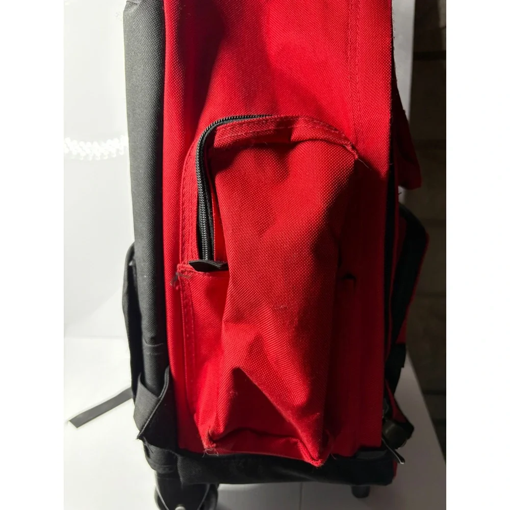 American Red Cross Rolling Backpack Red Canvas Emergency Utility Bag Wheels